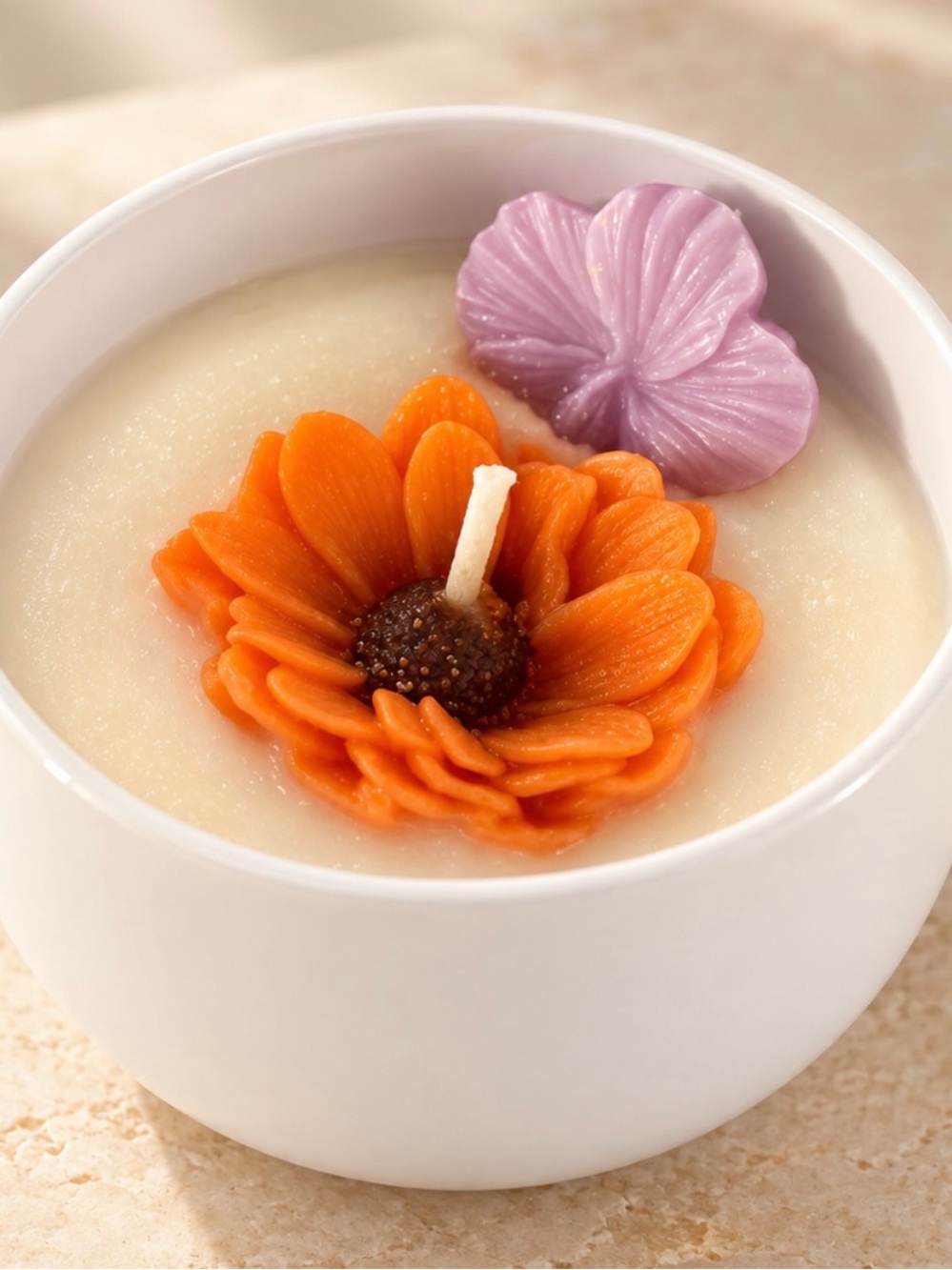 Hand-Poured Floral Scented Candle - Orange & Purple